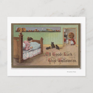 Halloween GreetingKid in Bed Postcard