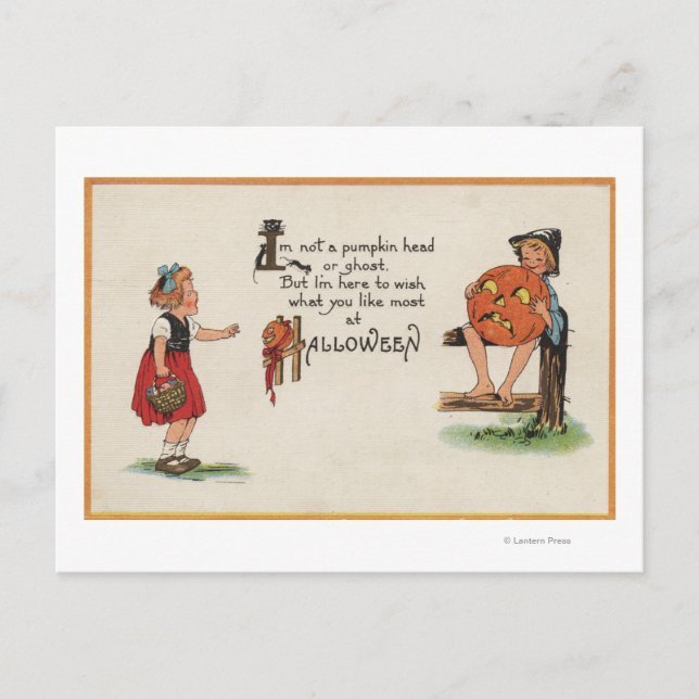 Halloween GreetingKid on Fence Postcard (Front)