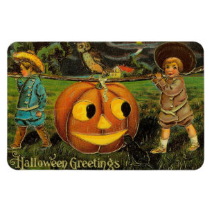Halloween Greetings Boys Jack O Lantern Vintage Magnet