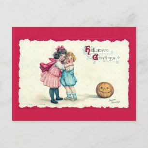 Hallowe'en Greetings Kids and Pumpkin Vintage Postcard