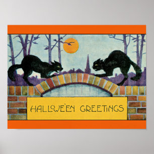 Halloween Greetings, Two Black Cats, Poster
