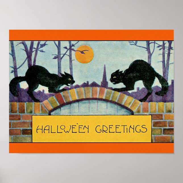 Halloween Greetings, Two Black Cats, Poster (Front)