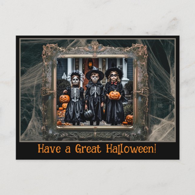 Halloween Greetings Vintage Spiderweb Frame Photo  Postcard (Front)