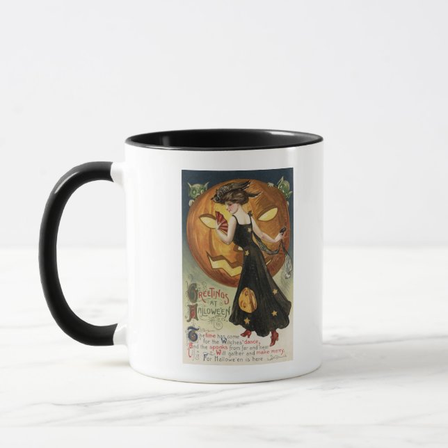 Halloween GreetingWitch Dancing and Pumpkin Mug (Left)