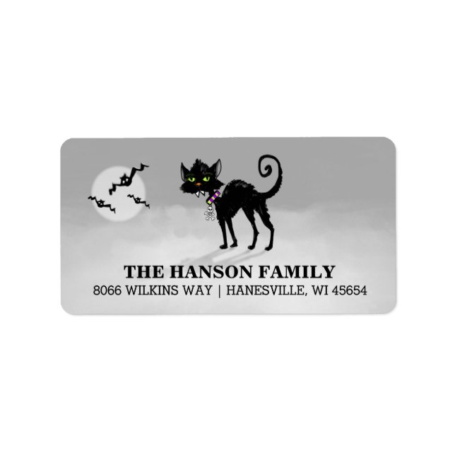 Halloween Grey Address Label - Black Cat (Front)