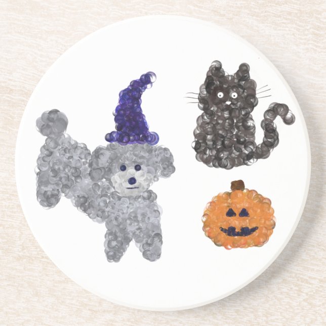 Halloween Grey Poodle #1 Coaster (Front)