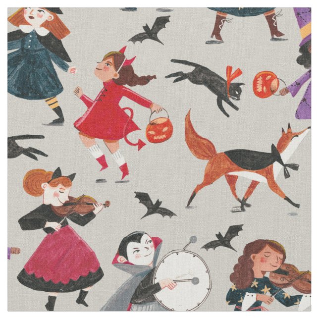 Halloween grey trick or treat kids witch Pattern  Fabric (Close Up)