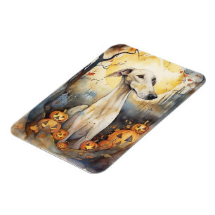 Halloween Greyhound With Pumpkins Scary Magnet