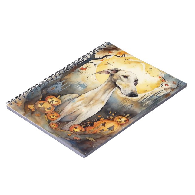 Halloween Greyhound With Pumpkins Scary Notebook (Left Side)