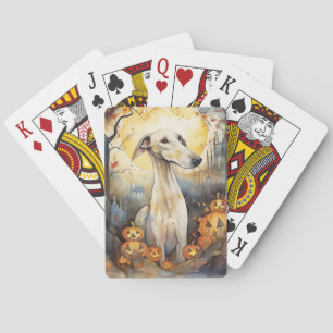 Halloween Greyhound With Pumpkins Scary Playing Cards