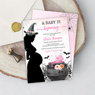 Halloween Gril Baby Shower Baby Is Brewing Invitation