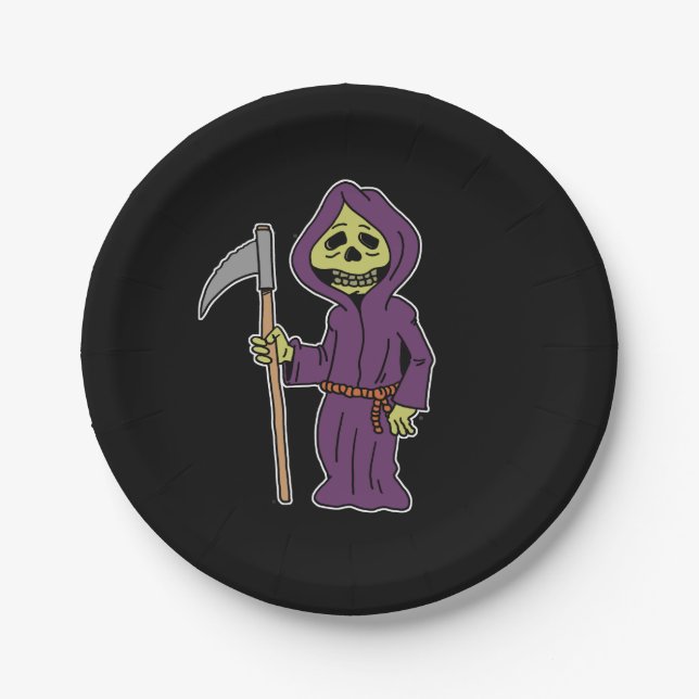Halloween Grim Reaper Cartoon Paper Plates (Front)