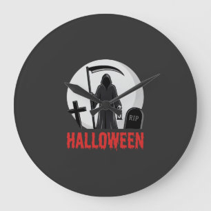 Halloween Grim Reaper Cemetery Design Large Clock