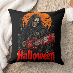 Halloween Grim Reaper Chainsaw Blood Splatter Shir Cushion