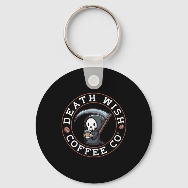 Halloween Grim Reaper Drinking Coffee Death Wish C Key Ring (Front)