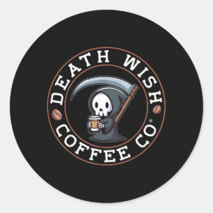 Halloween Grim Reaper Drinking Coffee Death Wish Classic Round Sticker