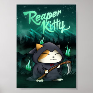 Halloween Grim Reaper Kitty Poster
