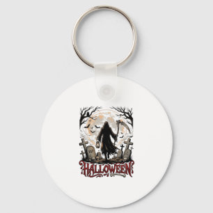 Halloween Grim Reaper Lantern Full Moon Tombstones Key Ring