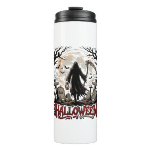 Halloween Grim Reaper Lantern Full Moon Tombstones Thermal Tumbler