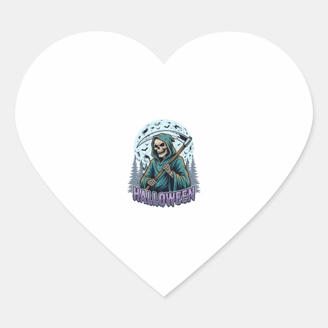 Halloween Grim Reaper Moonlight Vector Heart Sticker (Front)