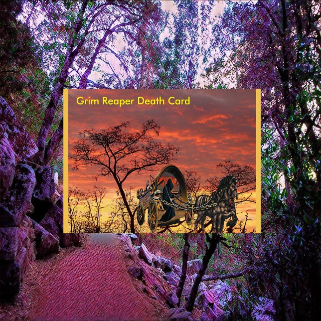Halloween Grim Reaper on Horse Carriage Card (Grim Reaper Death Card)