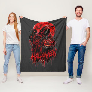 Halloween Grim Reaper Pumpkin Gothic Horror Design Fleece Blanket