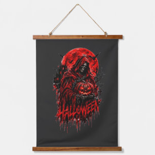 Halloween Grim Reaper Pumpkin Gothic Horror Design Hanging Tapestry