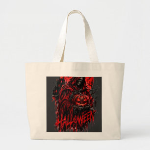 Halloween Grim Reaper Pumpkin Gothic Horror Design Large Tote Bag