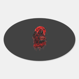 Halloween Grim Reaper Pumpkin Gothic Horror Design Oval Sticker