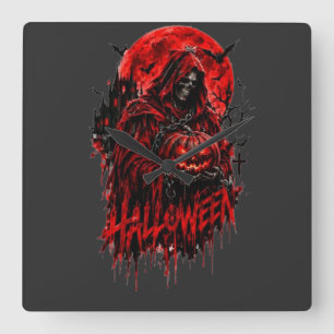 Halloween Grim Reaper Pumpkin Gothic Horror Design Square Wall Clock