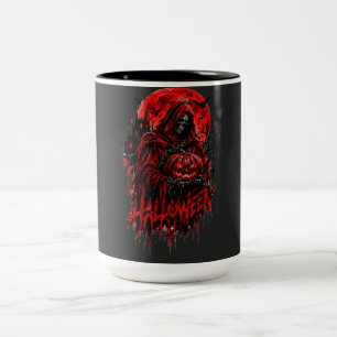 Halloween Grim Reaper Pumpkin Gothic Horror Design Two-Tone Coffee Mug