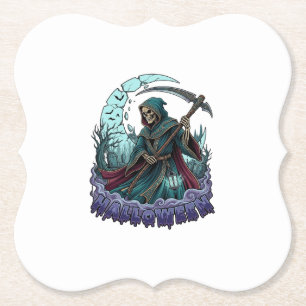 Halloween Grim Reaper Scythe Lantern Broken Moon_1 Paper Coaster