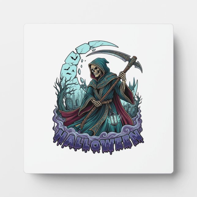 Halloween Grim Reaper Scythe Lantern Broken Moon_1 Plaque (Front)