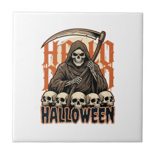 Halloween Grim Reaper Skull Pile Vector Ceramic Tile
