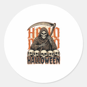Halloween Grim Reaper Skull Pile Vector Classic Round Sticker