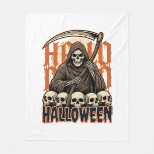 Halloween Grim Reaper Skull Pile Vector Fleece Blanket