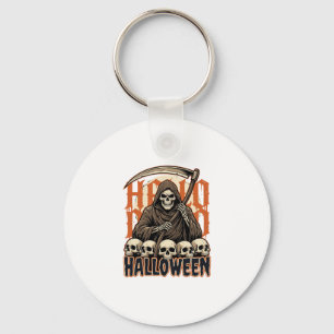 Halloween Grim Reaper Skull Pile Vector Key Ring