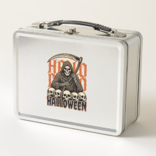 Halloween Grim Reaper Skull Pile Vector Metal Lunch Box