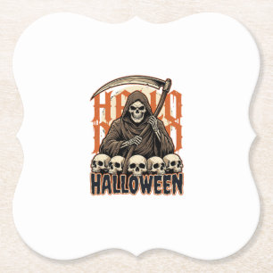 Halloween Grim Reaper Skull Pile Vector Paper Coaster