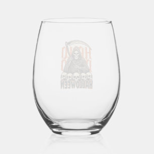 Halloween Grim Reaper Skull Pile Vector Stemless Wine Glass