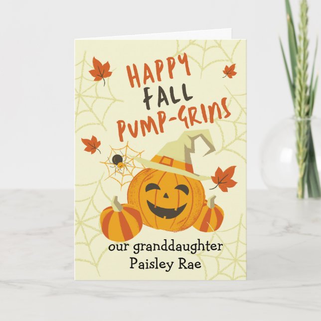 Halloween Grin for Granddaughter Cute Pumpkin Card (Front)