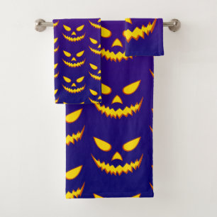 Halloween Grinning Face Jack o Lantern Pumpkin Bath Towel Set
