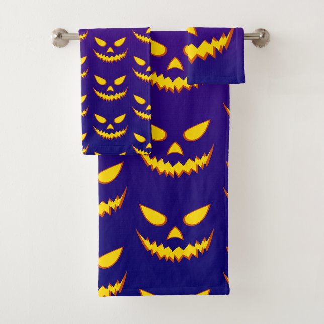 Halloween Grinning Face Jack o Lantern Pumpkin Bath Towel Set (Insitu)