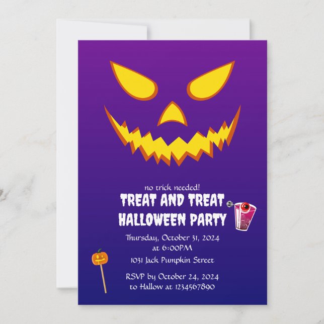 Halloween Grinning Face Jack o Lantern Pumpkin Invitation (Front)