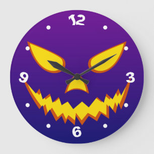 Halloween Grinning Face Jack o Lantern Pumpkin Large Clock