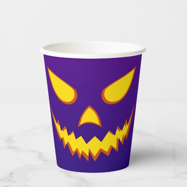 Halloween Grinning Face Jack o Lantern Pumpkin Paper Cups (Front)