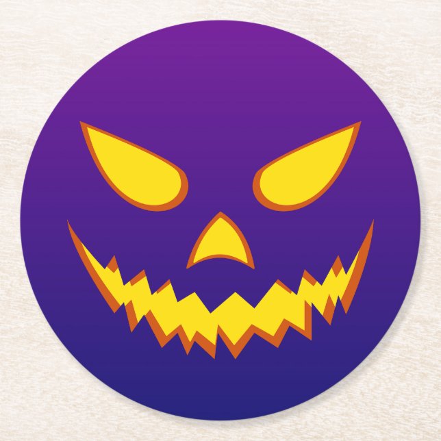 Halloween Grinning Face Jack o Lantern Pumpkin Round Paper Coaster (Front)