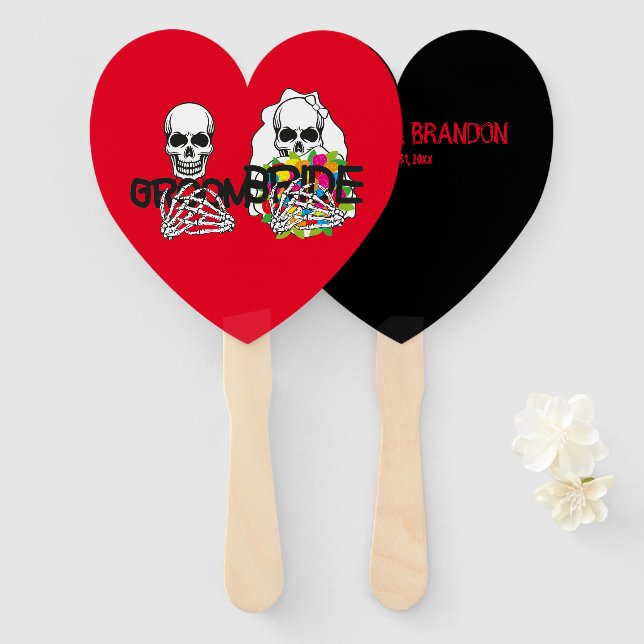 halloween groom bride skull character hand fans (Front and Back)
