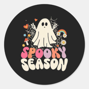 Halloween Groovy Boo Ghost Spooky Mens Kids Classic Round Sticker