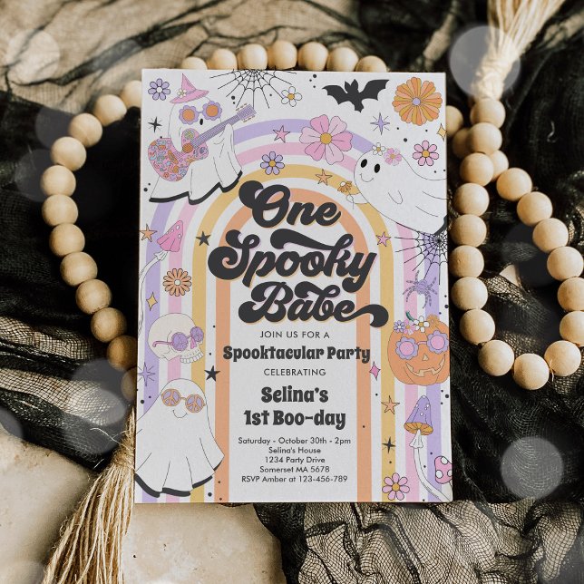 Halloween Groovy Cute Ghost 1st Birthday Party Invitation (Creator Uploaded)